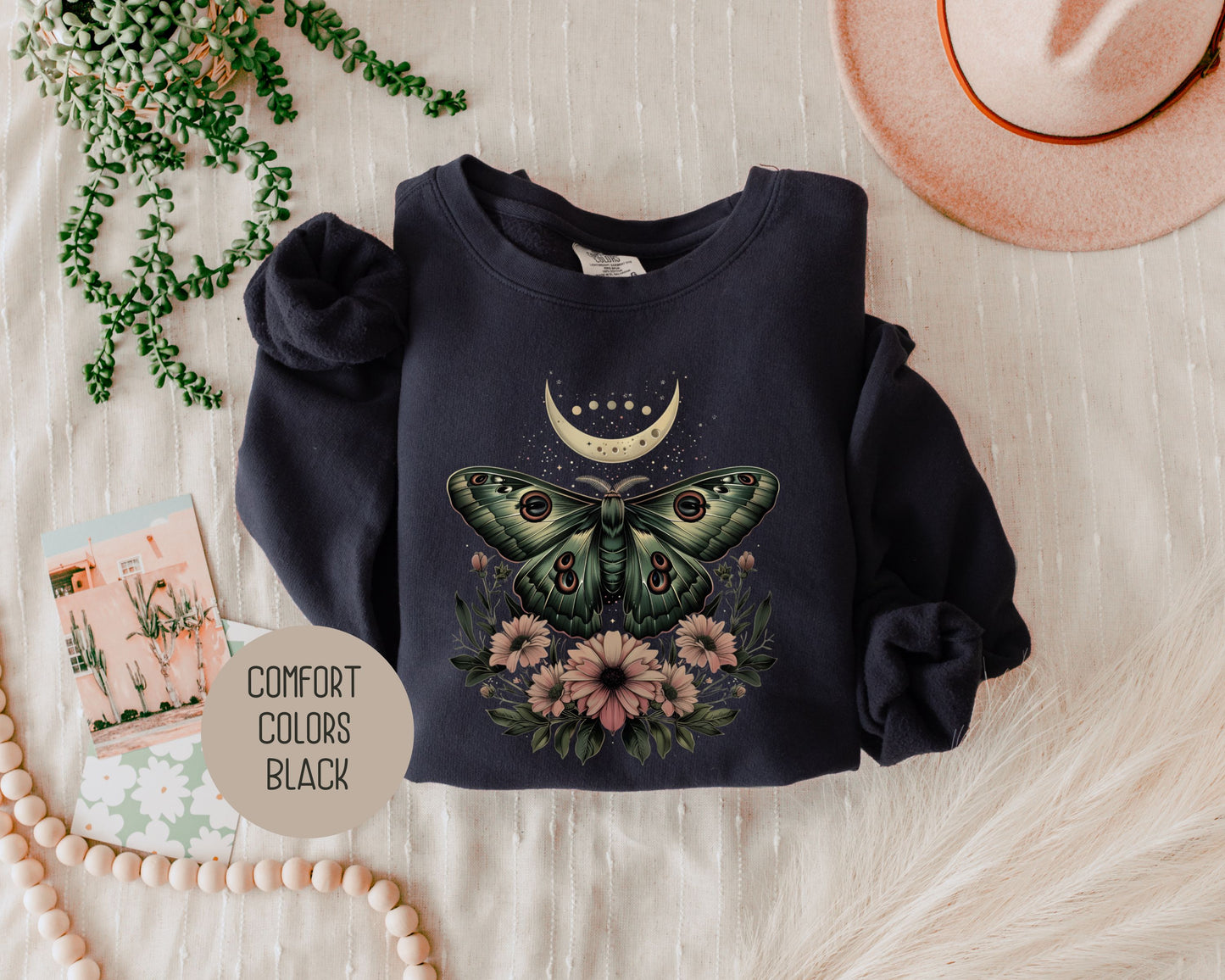 Bohemian Mystic Moon Phase Moth Sweatshirt