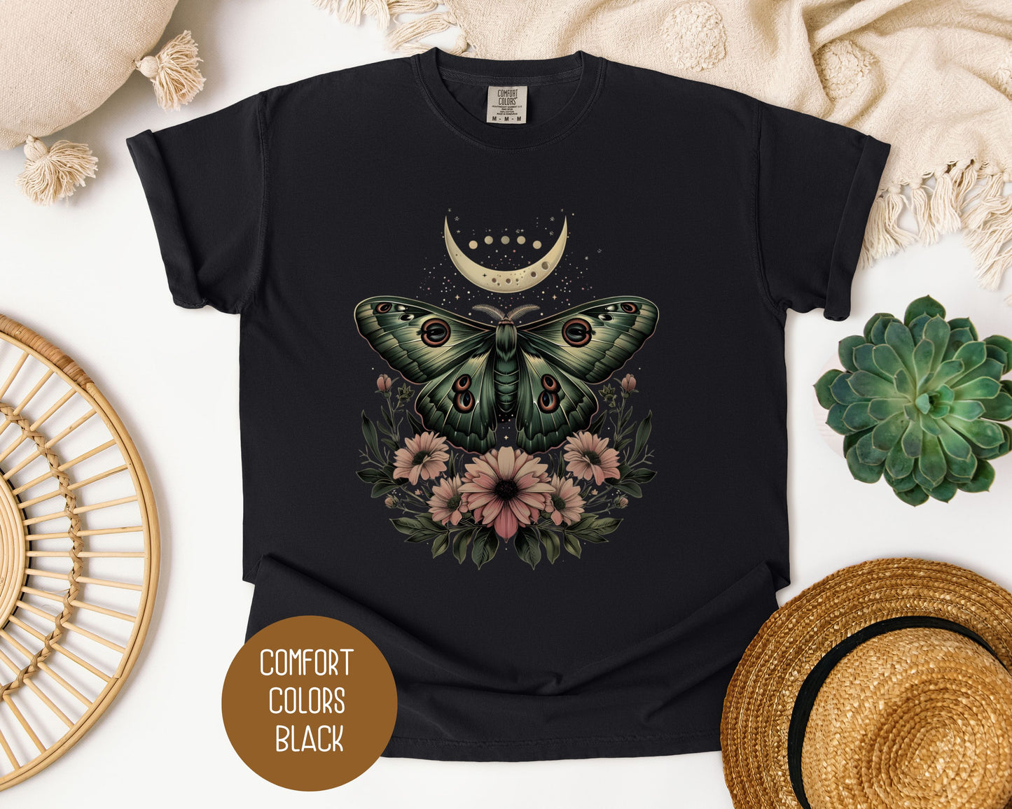 Bohemian Mystic Moon Phase Moth Shirt