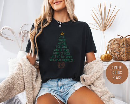 Names of Jesus Christmas Tree Comfort Colors Shirt