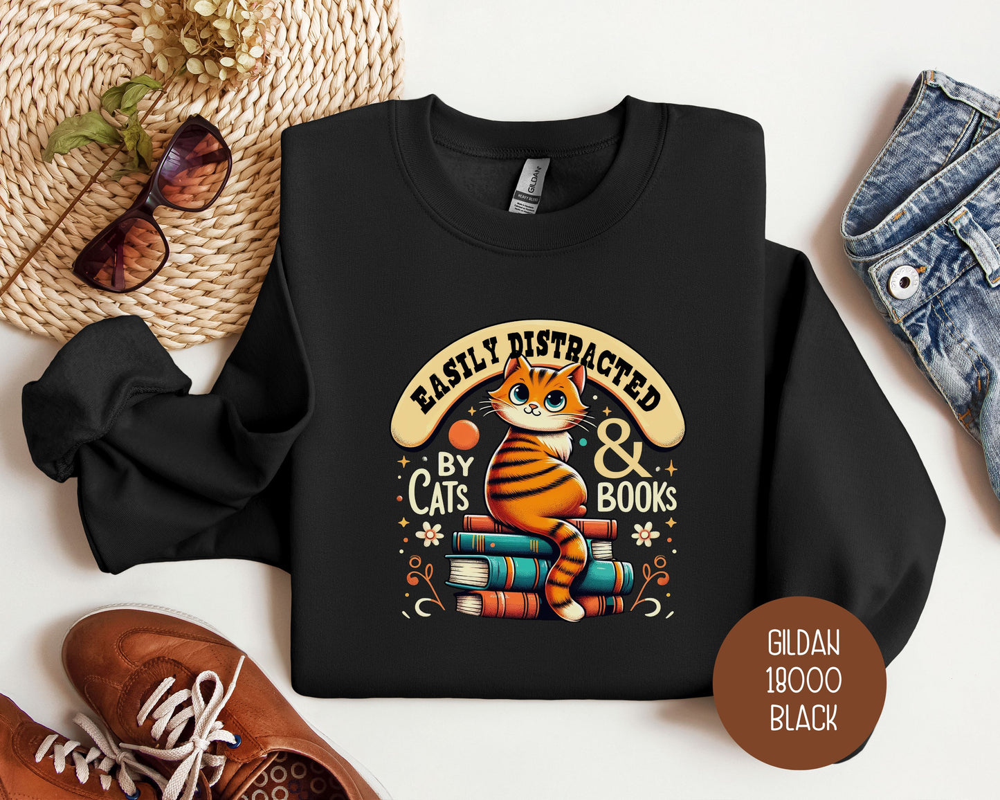 Easily Distracted by Cats and Books Sweatshirt