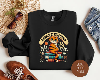 Easily Distracted by Cats and Books Sweatshirt