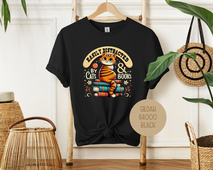 Easily Distracted by Cats and Books Shirt