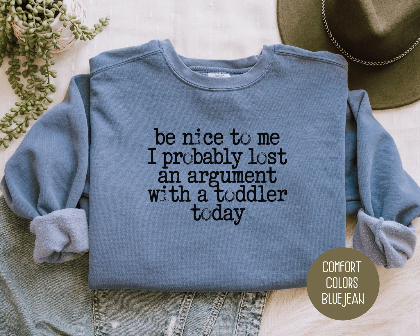 Be Nice to Me I Probably Lost an Argument With a Toddler Today Comfort Colors Sweatshirt Sweatshirt  CreativeSpecialTs