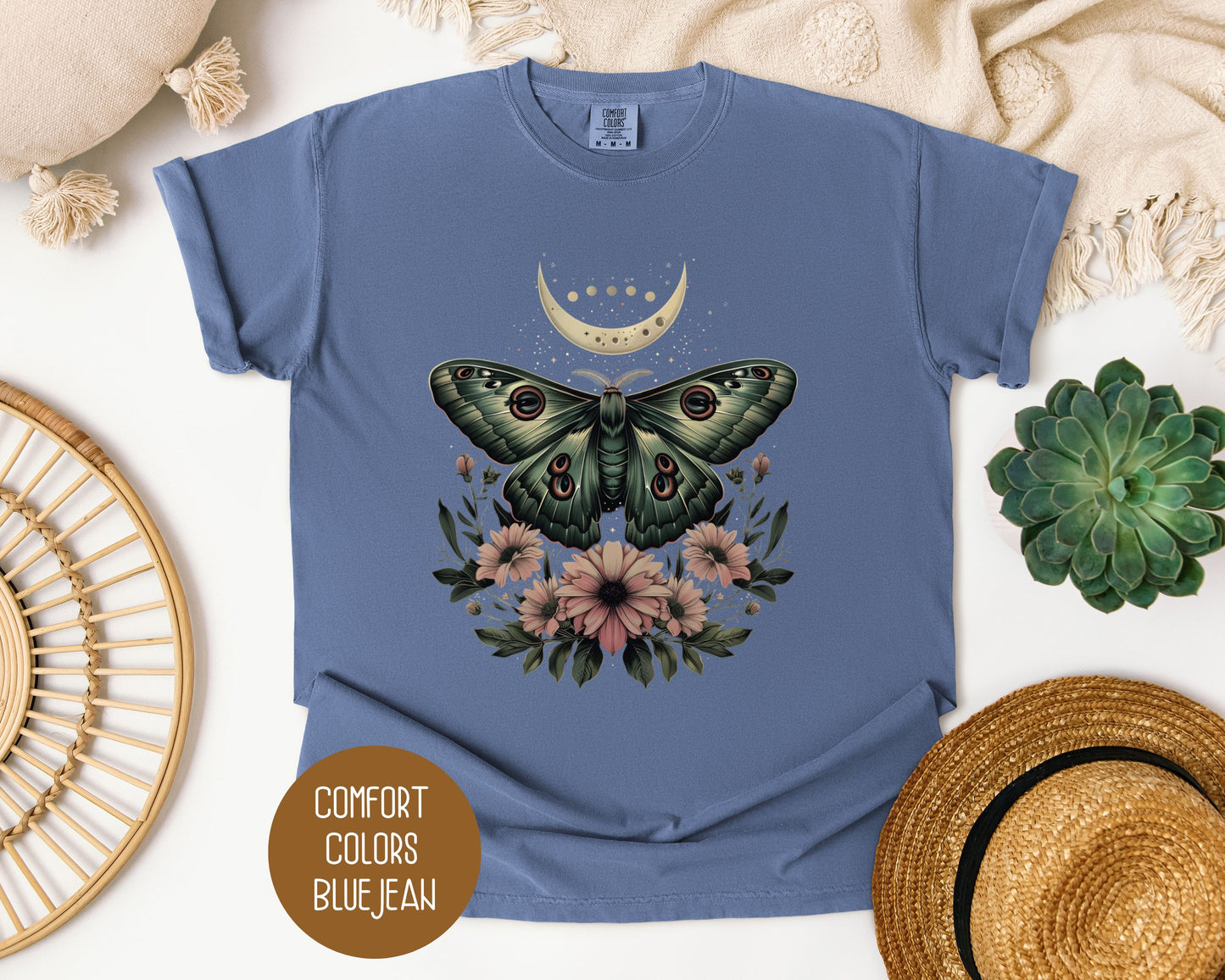 Bohemian Mystic Moon Phase Moth Shirt