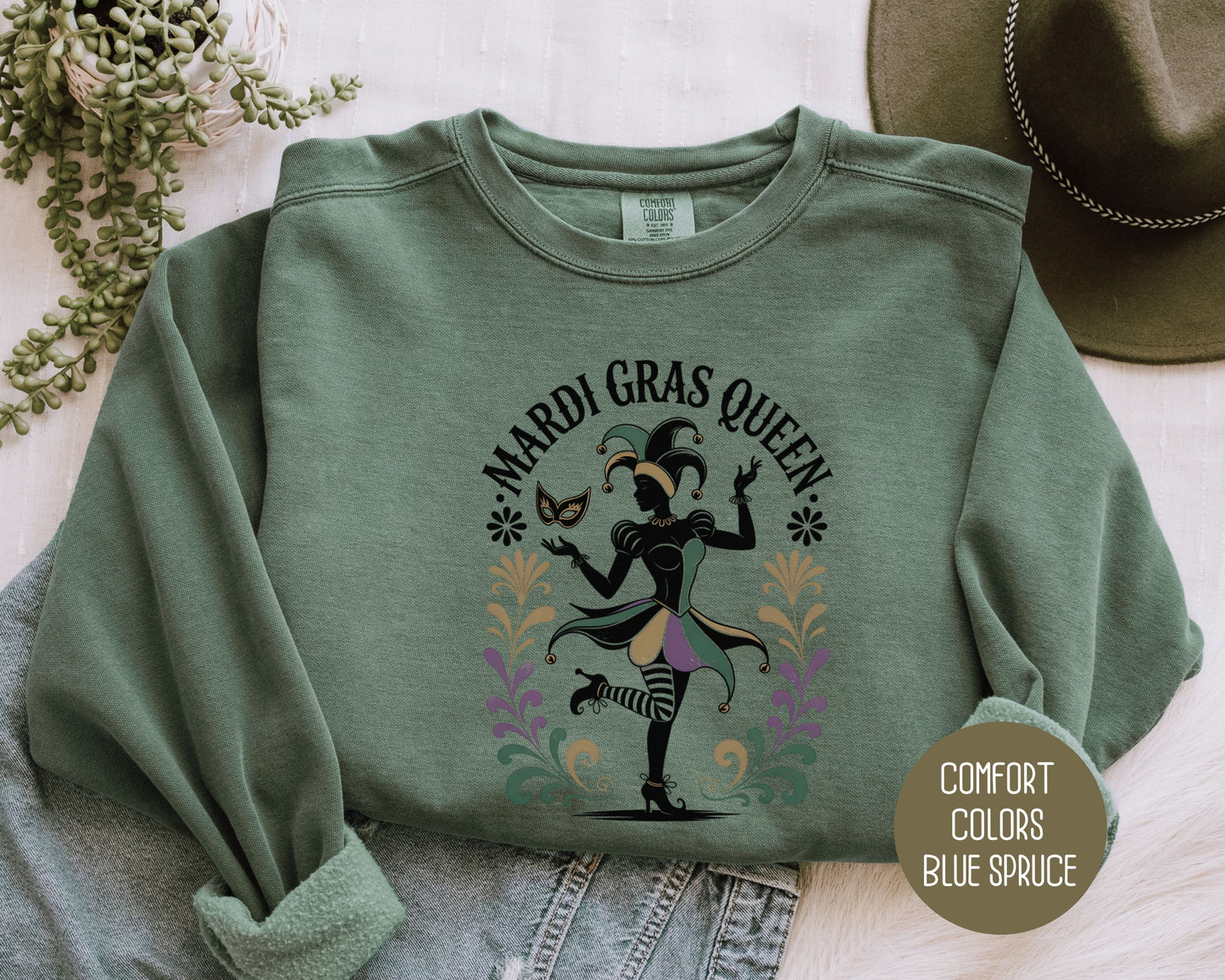 Mardi Gras Queen Comfort Colors Sweatshirt Sweatshirt CreativeSpecialTs
