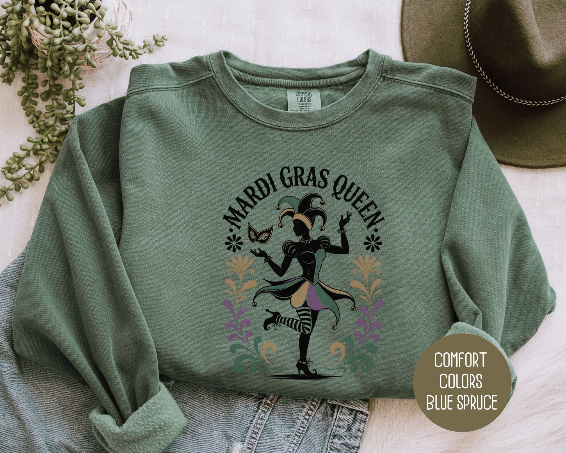 Mardi Gras Queen Comfort Colors Sweatshirt Sweatshirt CreativeSpecialTs