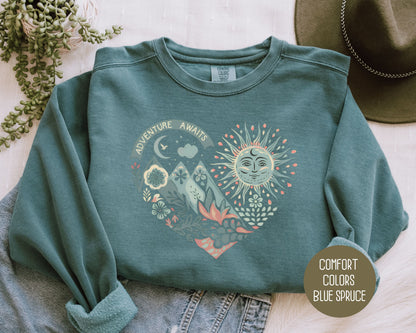 Adventure Awaits Heart Comfort Colors Sweatshirt