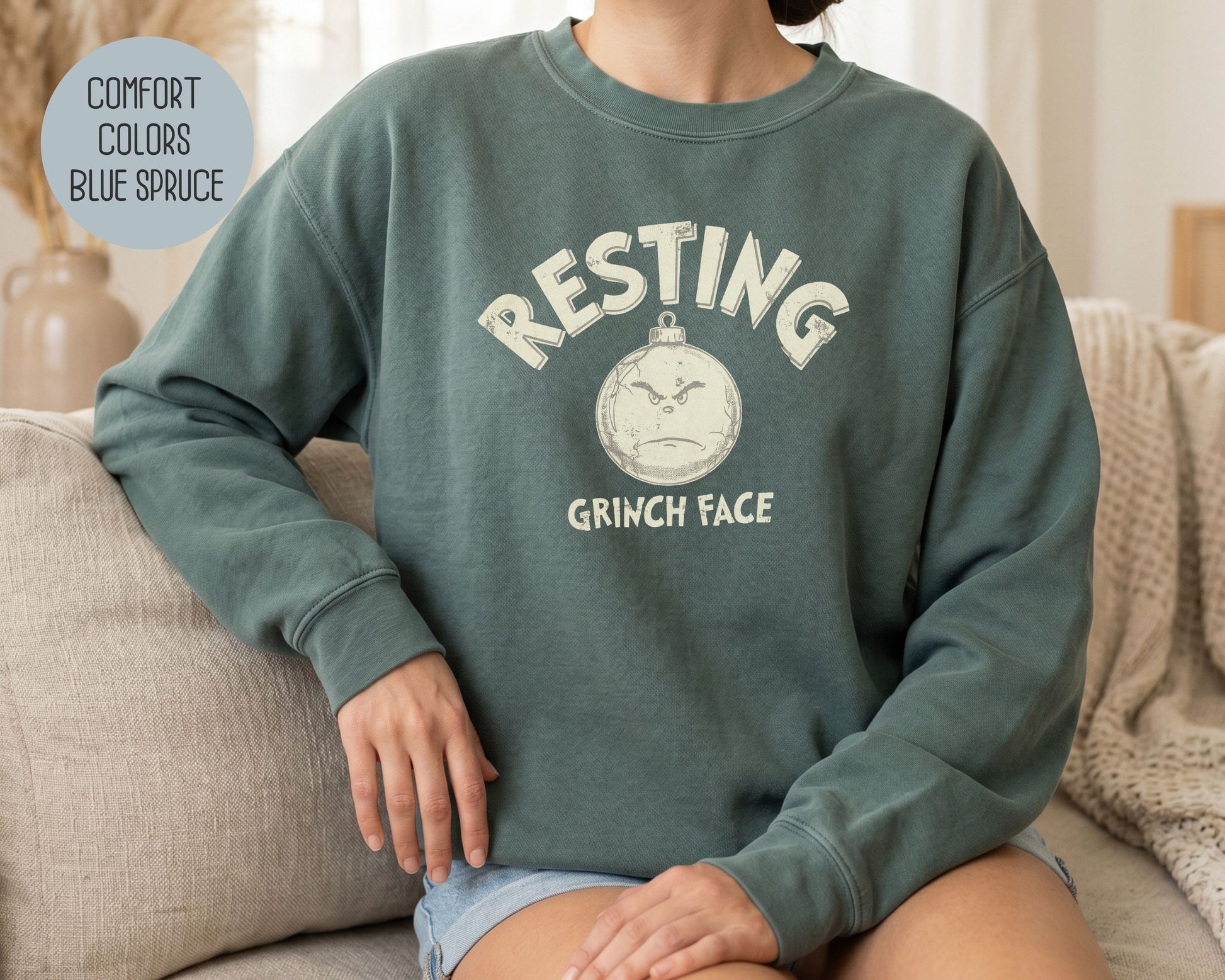 Resting Grinch Face Comfort Colors Sweatshirt Sweatshirt  CreativeSpecialTs
