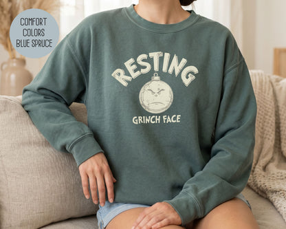 Resting Grinch Face Comfort Colors Sweatshirt Sweatshirt  CreativeSpecialTs