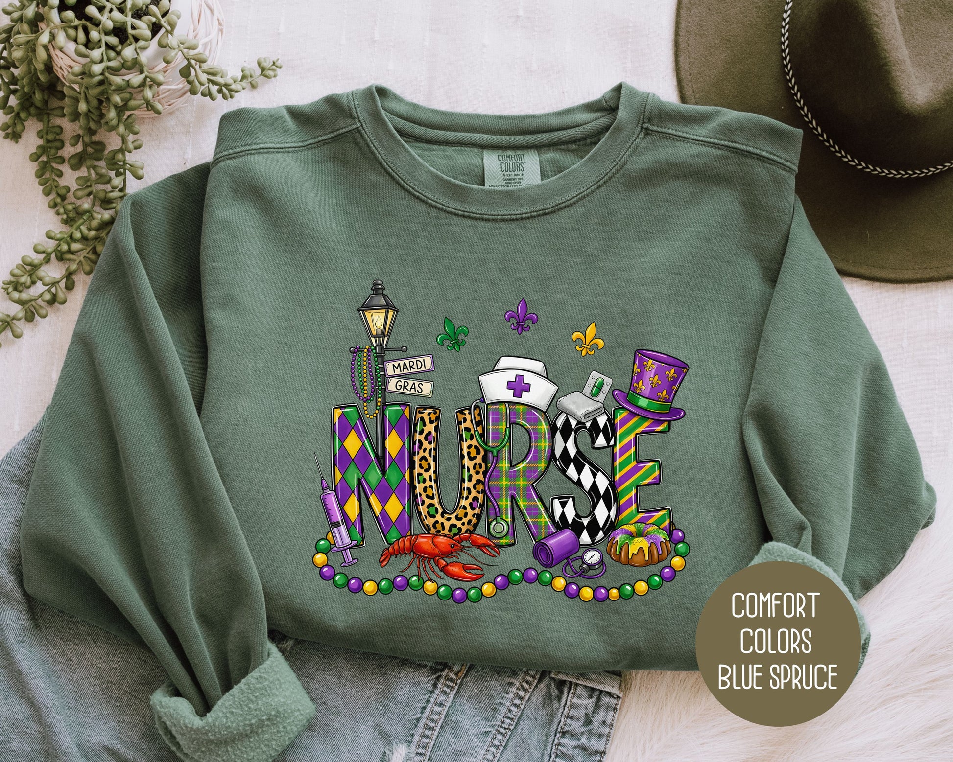 Mardi Gras Nurse Comfort Colors Sweatshirt Sweatshirt  CreativeSpecialTs