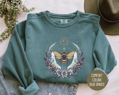 Boho Celestial Floral Bee Comfort Colors Sweatshirt