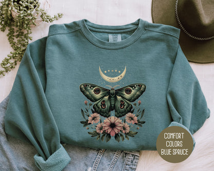 Bohemian Mystic Moon Phase Moth Comfort Colors Sweatshirts