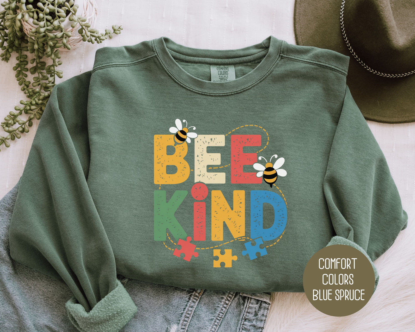 Bee Kind Autism Awareness Comfort Colors Sweatshirt