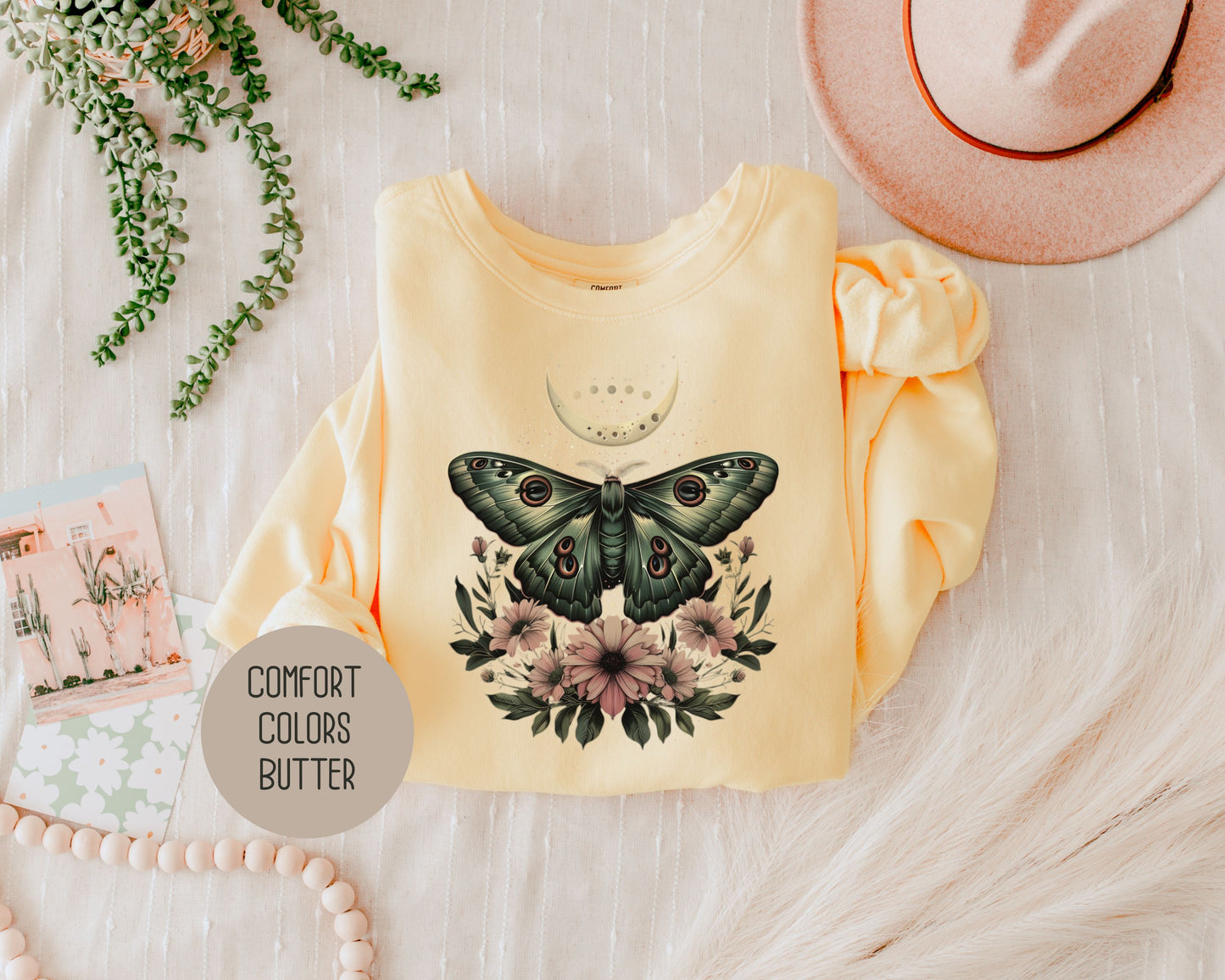 Bohemian Mystic Moon Phase Moth Sweatshirt