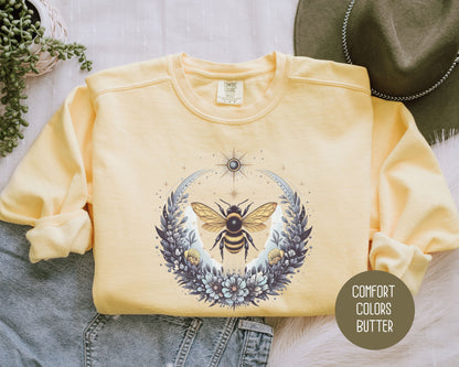 Boho Celestial Floral Bee Comfort Colors Sweatshirt