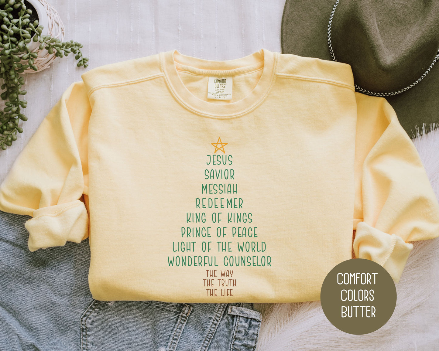 Names of Jesus Christmas Tree Comfort Colors Sweatshirt