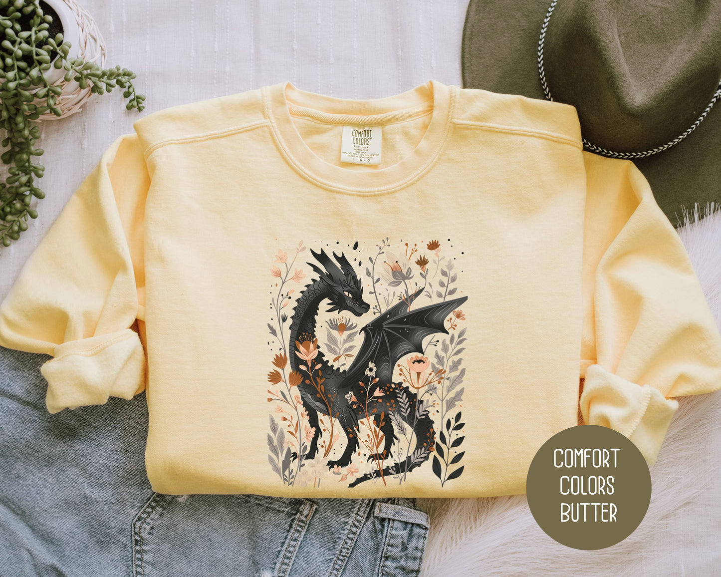 Retro Floral Dragon Comfort Colors Sweatshirt