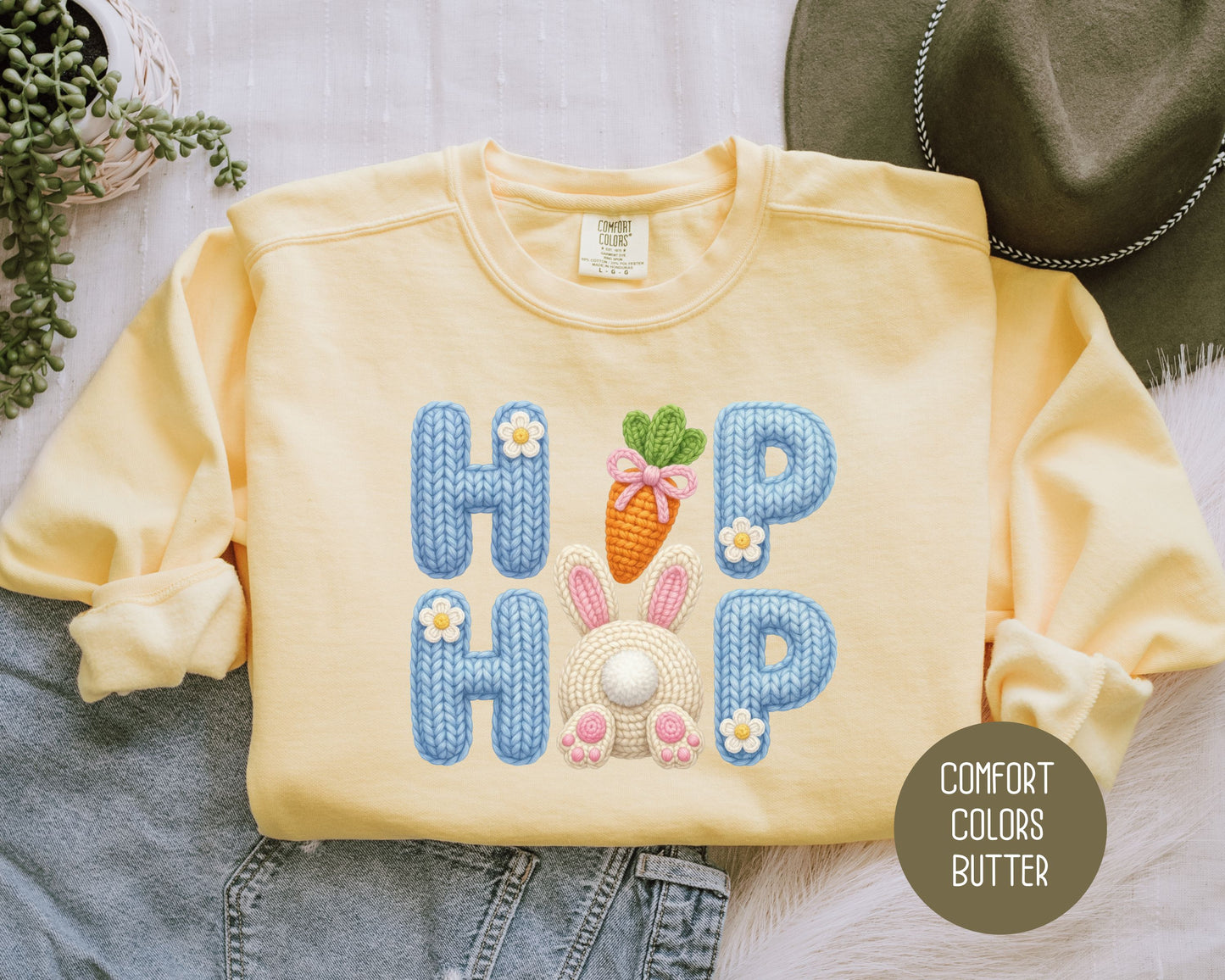 Hip Hop Faux Yarn Easter Comfort Colors Sweatshirt
