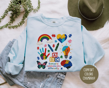 Autism Everyone Communicates Differently Comfort Colors Sweatshirt