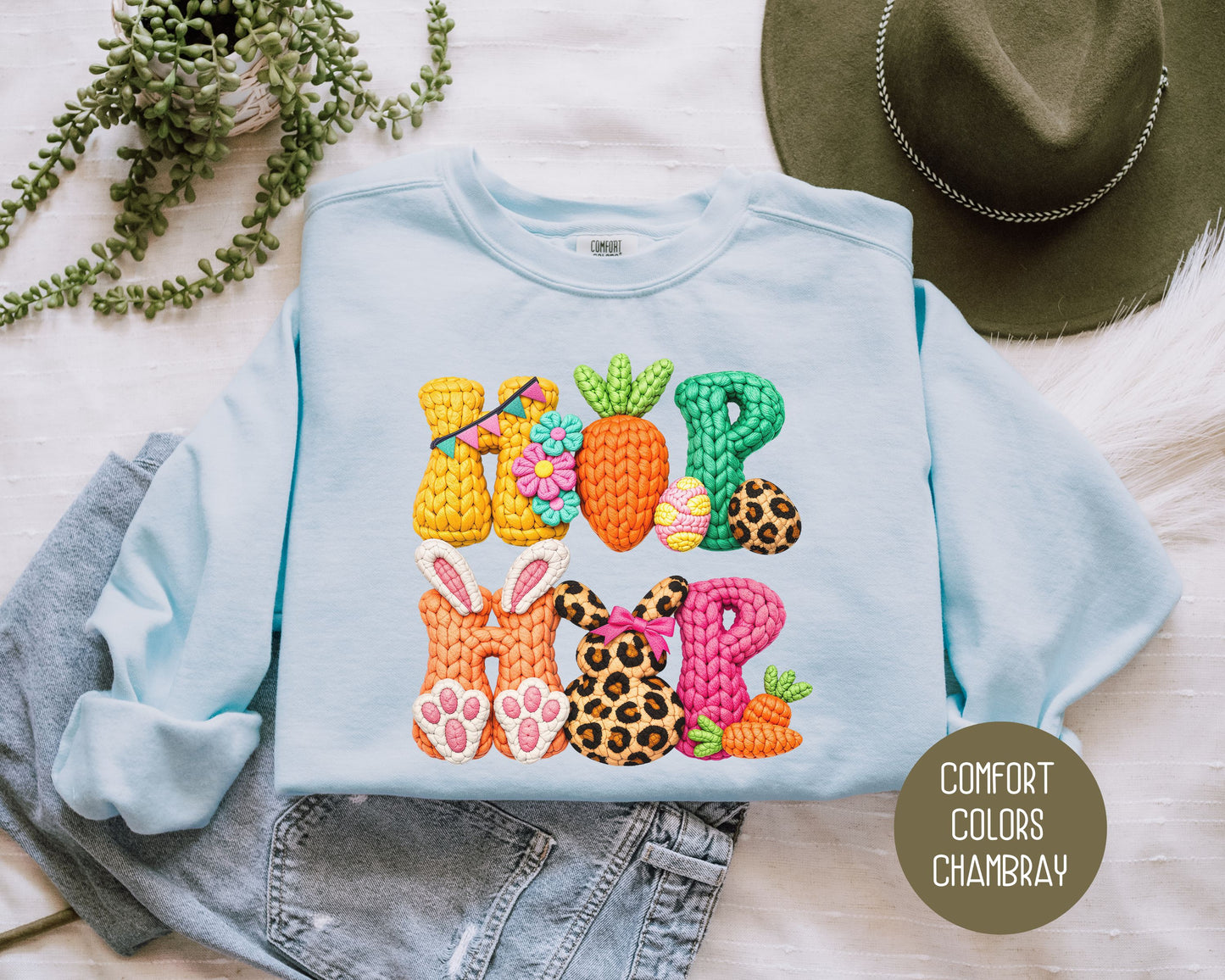 Hip Hop Faux Yarn Easter Comfort Colors Sweatshirt Sweatshirt  CreativeSpecialTs