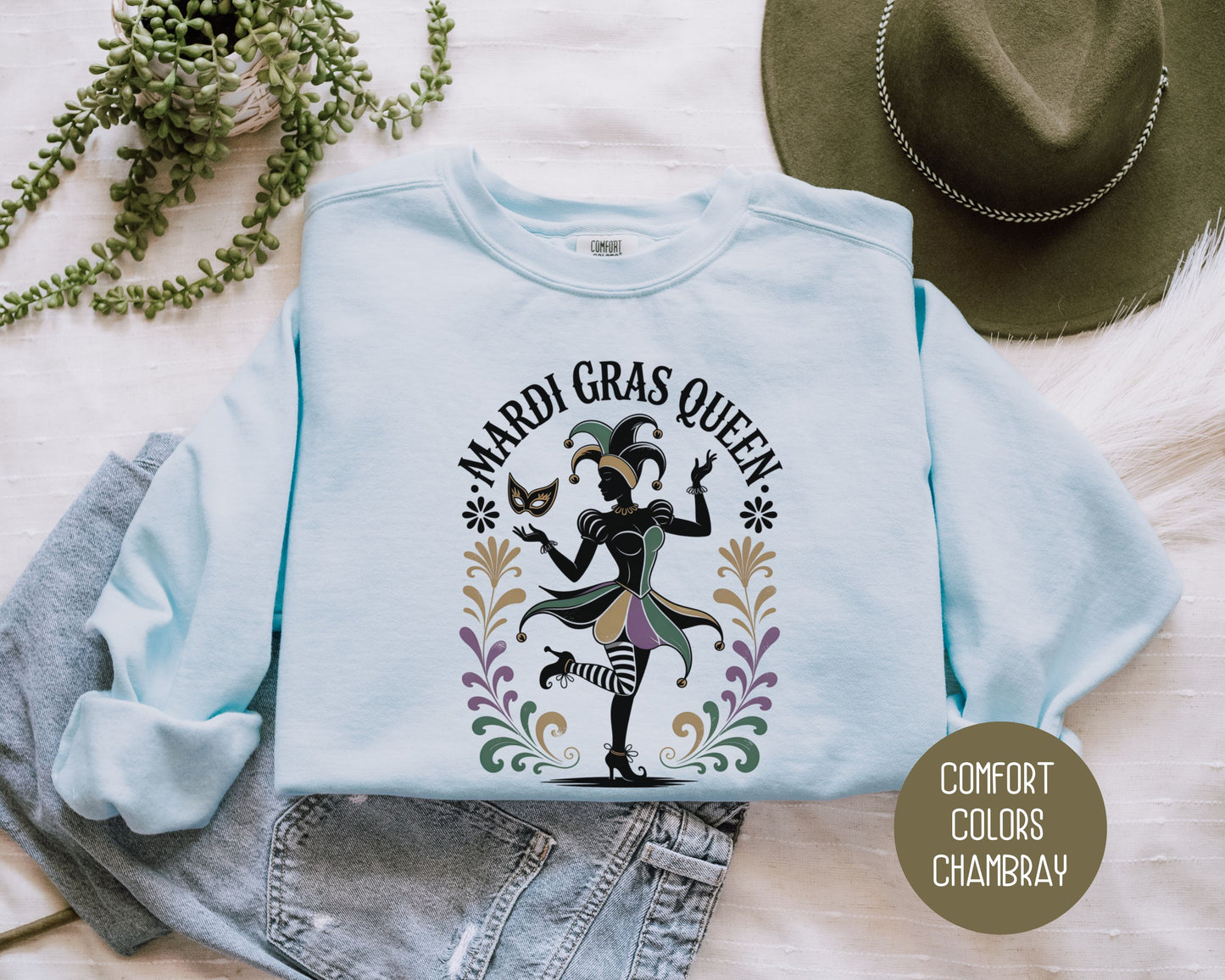 Mardi Gras Queen Comfort Colors Sweatshirt Sweatshirt CreativeSpecialTs