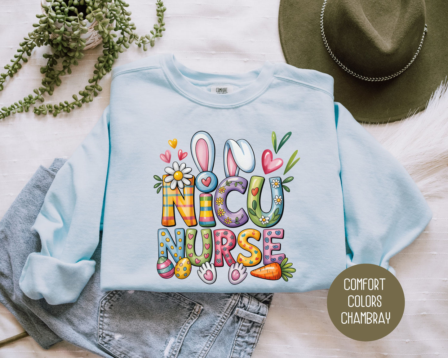 NICU Easter Nurse Comfort Colors Sweatshirt Sweatshirt  CreativeSpecialTs