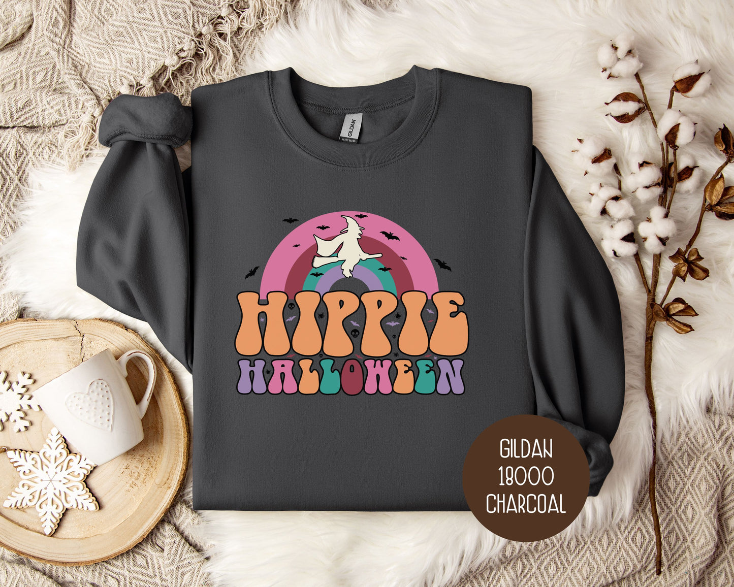 Hippie Halloween Retro Witch Rainbow Sweatshirt