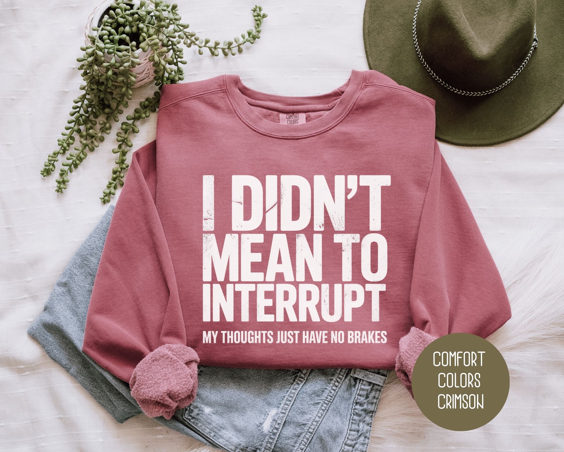 I Didn't Mean to Interrupt My Thoughts Have No Brakes Comfort Colors Sweatshirt Sweatshirt  CreativeSpecialTs