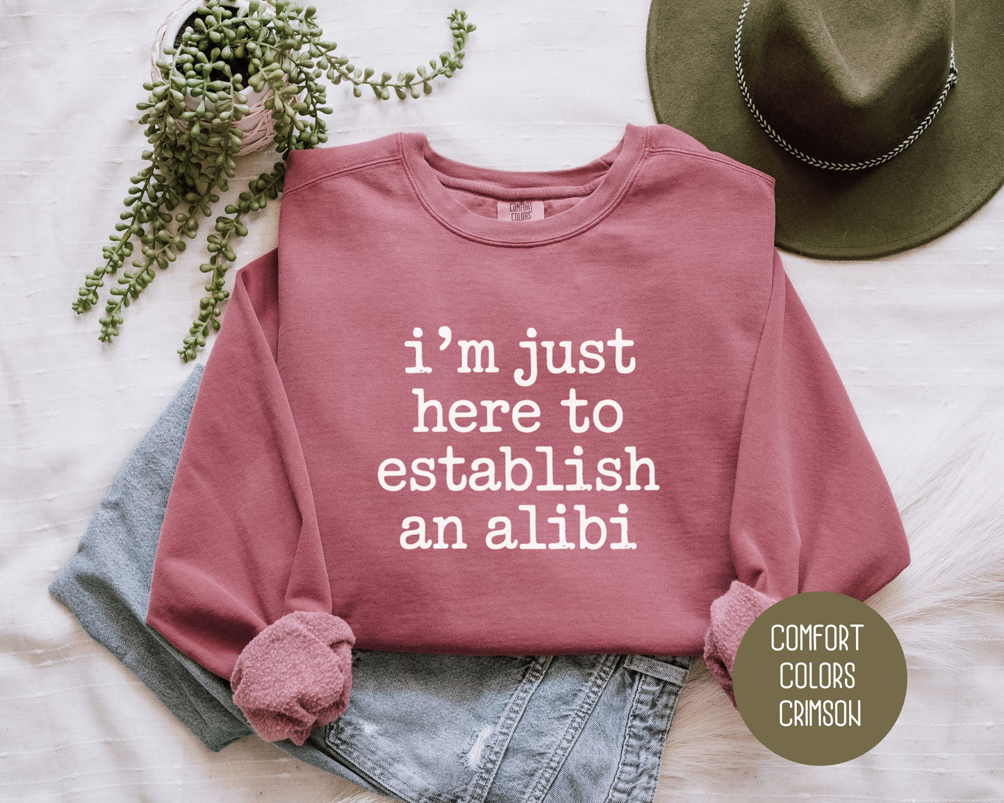 I'm Just Here to Establish an Alibi Comfort Colors Sweatshirt Sweatshirt  CreativeSpecialTs