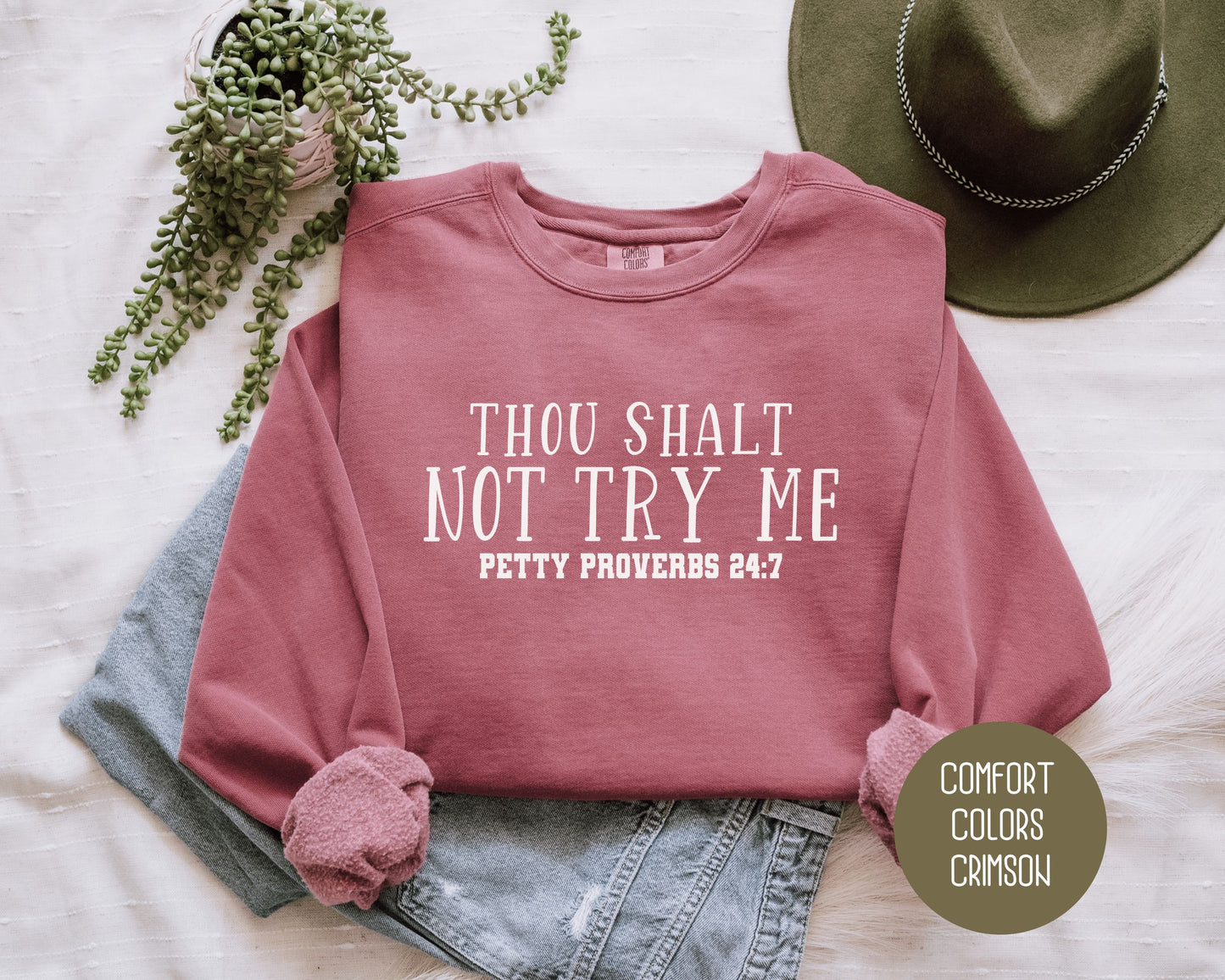 Thou Shalt Not Try Me Petty Proverbs 24:7 Comfort Colors Sweatshirt Sweatshirt  CreativeSpecialTs