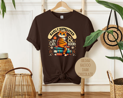 Easily Distracted by Cats and Books Shirt