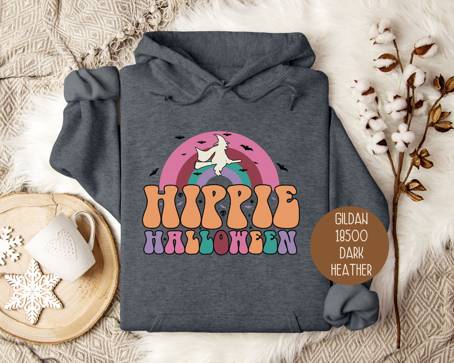 Hippie Halloween Retro Witch Rainbow Hoodie