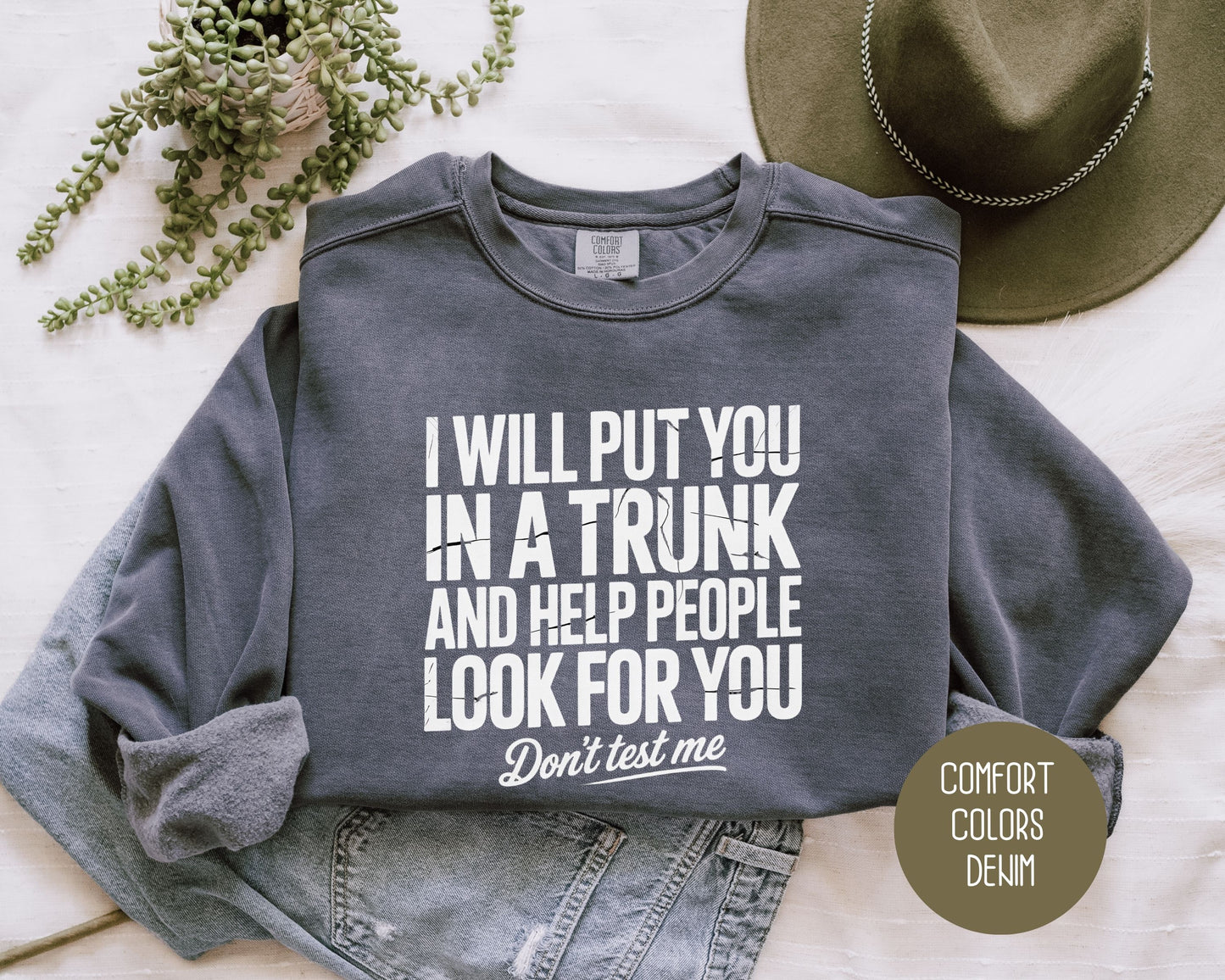 I Will Put You In A Trunk and Help People Look For You Don't Test Me Comfort Colors Sweatshirt Sweatshirt  CreativeSpecialTs