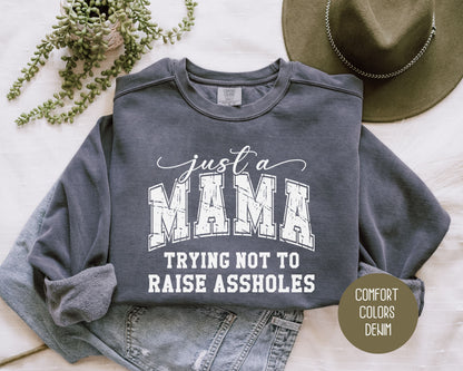 Just a Mama Trying Not To Raise Assholes Comfort Colors Sweatshirt Sweatshirt  CreativeSpecialTs