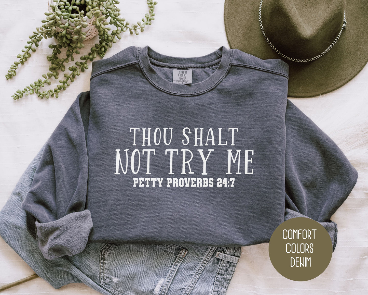 Thou Shalt Not Try Me Petty Proverbs 24:7 Comfort Colors Sweatshirt Sweatshirt  CreativeSpecialTs