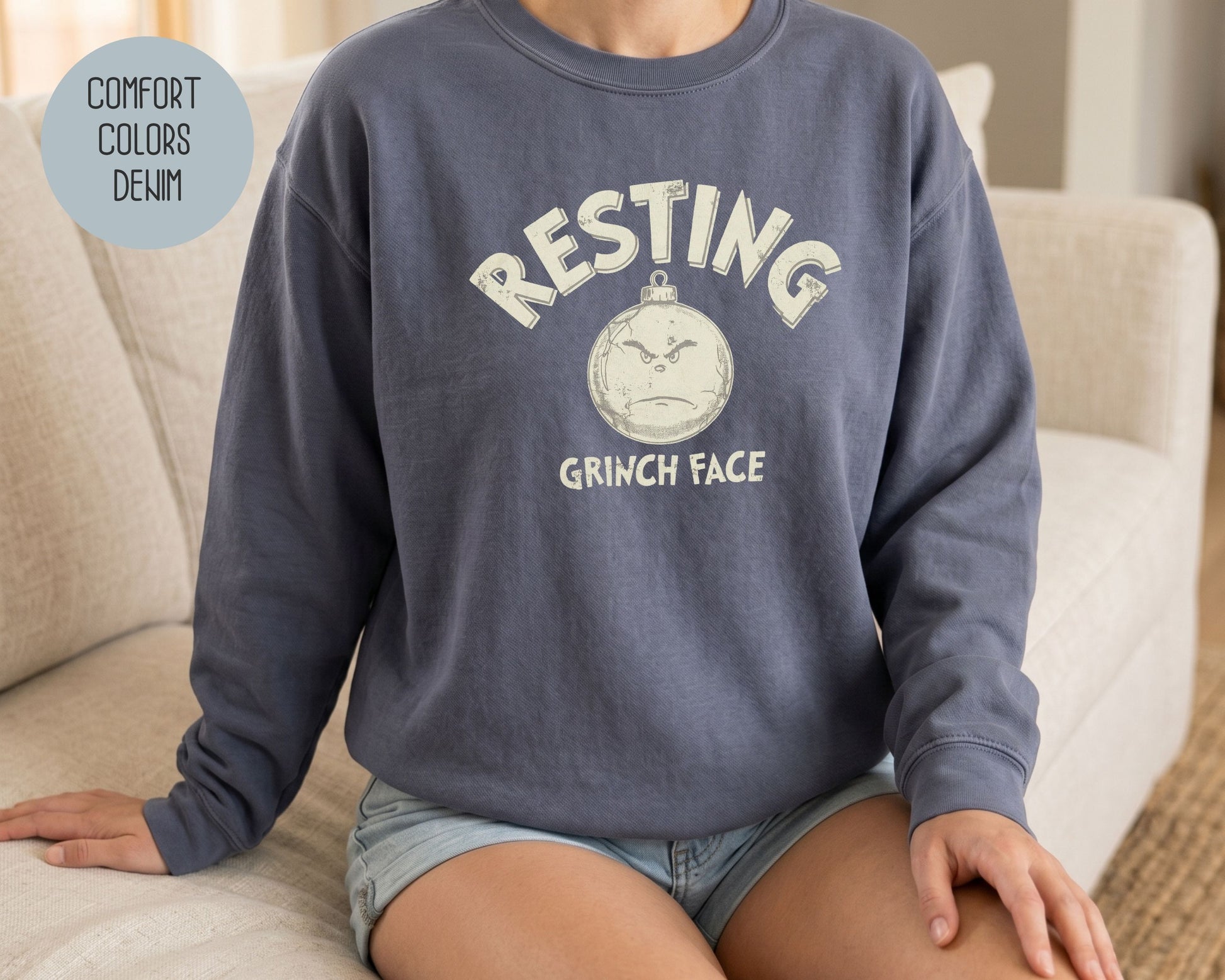 Resting Grinch Face Comfort Colors Sweatshirt Sweatshirt  CreativeSpecialTs