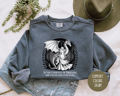 In the Company of Dragons She Found Her Strength Comfort Colors Sweatshirt