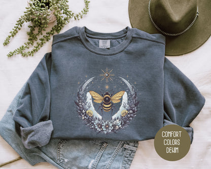 Boho Celestial Floral Bee Comfort Colors Sweatshirt