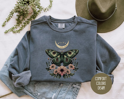 Bohemian Mystic Moon Phase Moth Comfort Colors Sweatshirts
