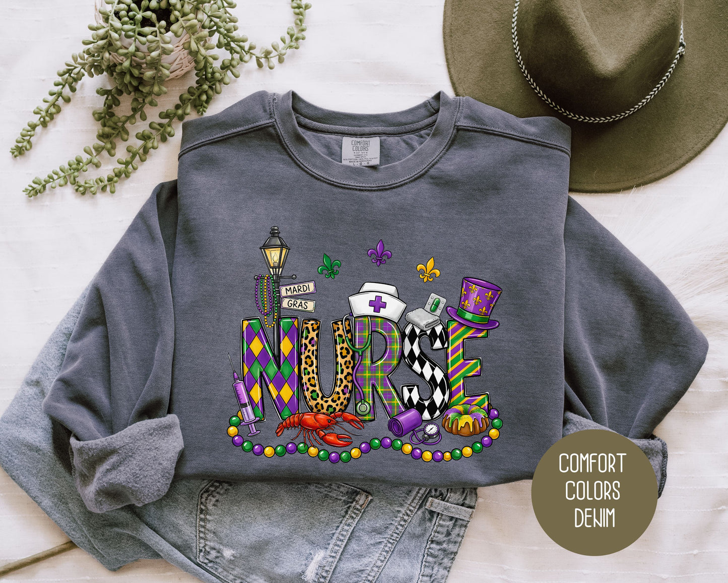 Mardi Gras Nurse Comfort Colors Sweatshirt Sweatshirt  CreativeSpecialTs