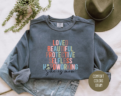 She Is Mom Comfort Colors Sweatshirt