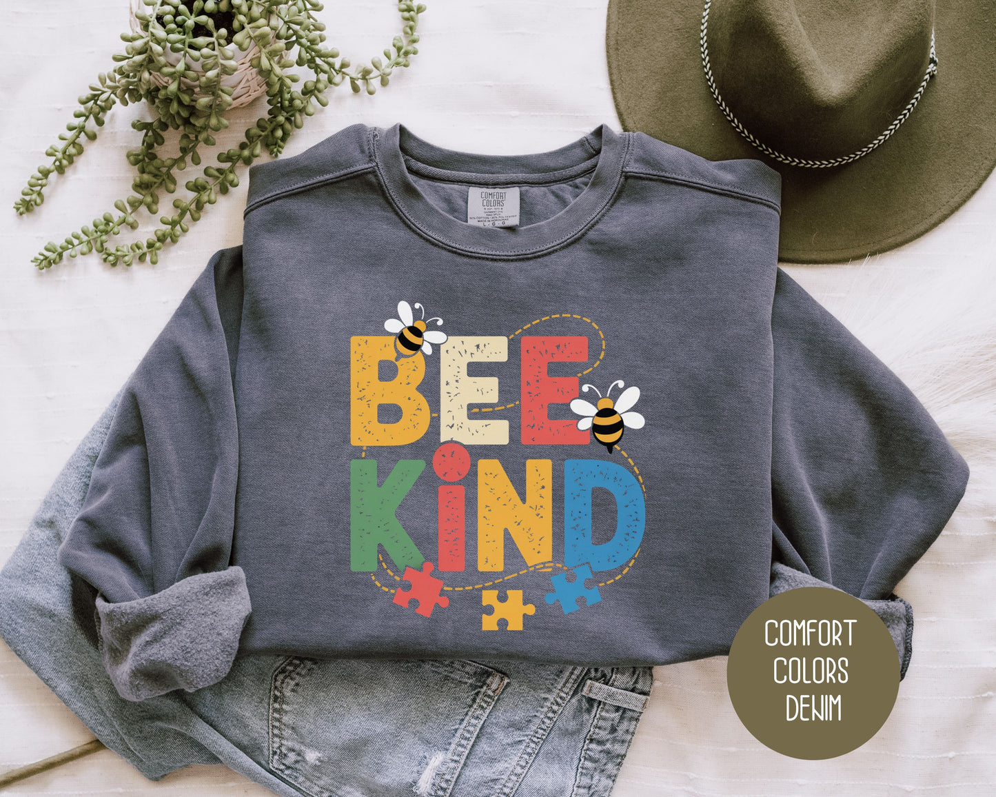 Bee Kind Autism Awareness Comfort Colors Sweatshirt