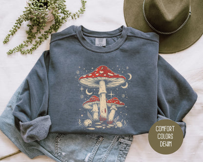 Retro Red Mushrooms Comfort Colors Sweatshirt