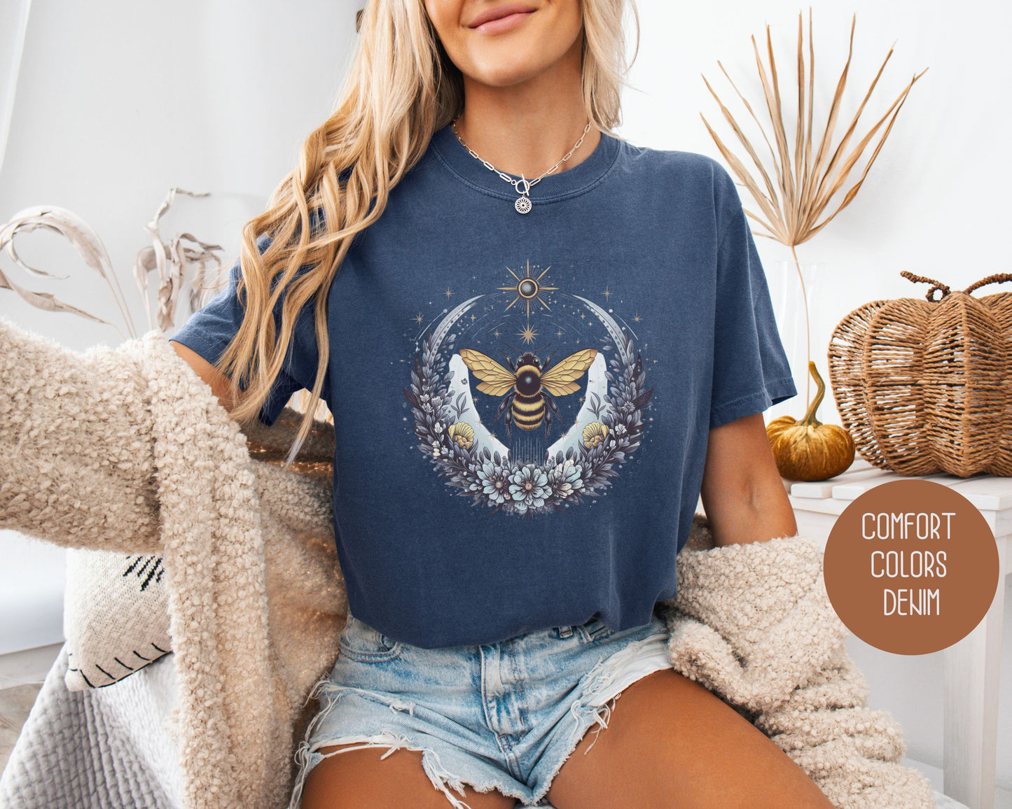 Boho Celestial Floral Bee Comfort Colors Shirt