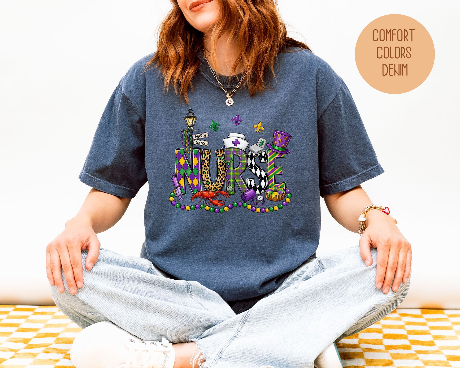 Mardi Gras Nurse Comfort Colors Shirt T-Shirt  CreativeSpecialTs