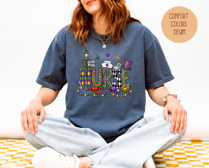 Mardi Gras Nurse Comfort Colors Shirt T-Shirt  CreativeSpecialTs