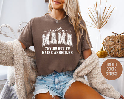 Just a Mama Trying Not To Raise Assholes Comfort Colors Shirt T-Shirt  CreativeSpecialTs