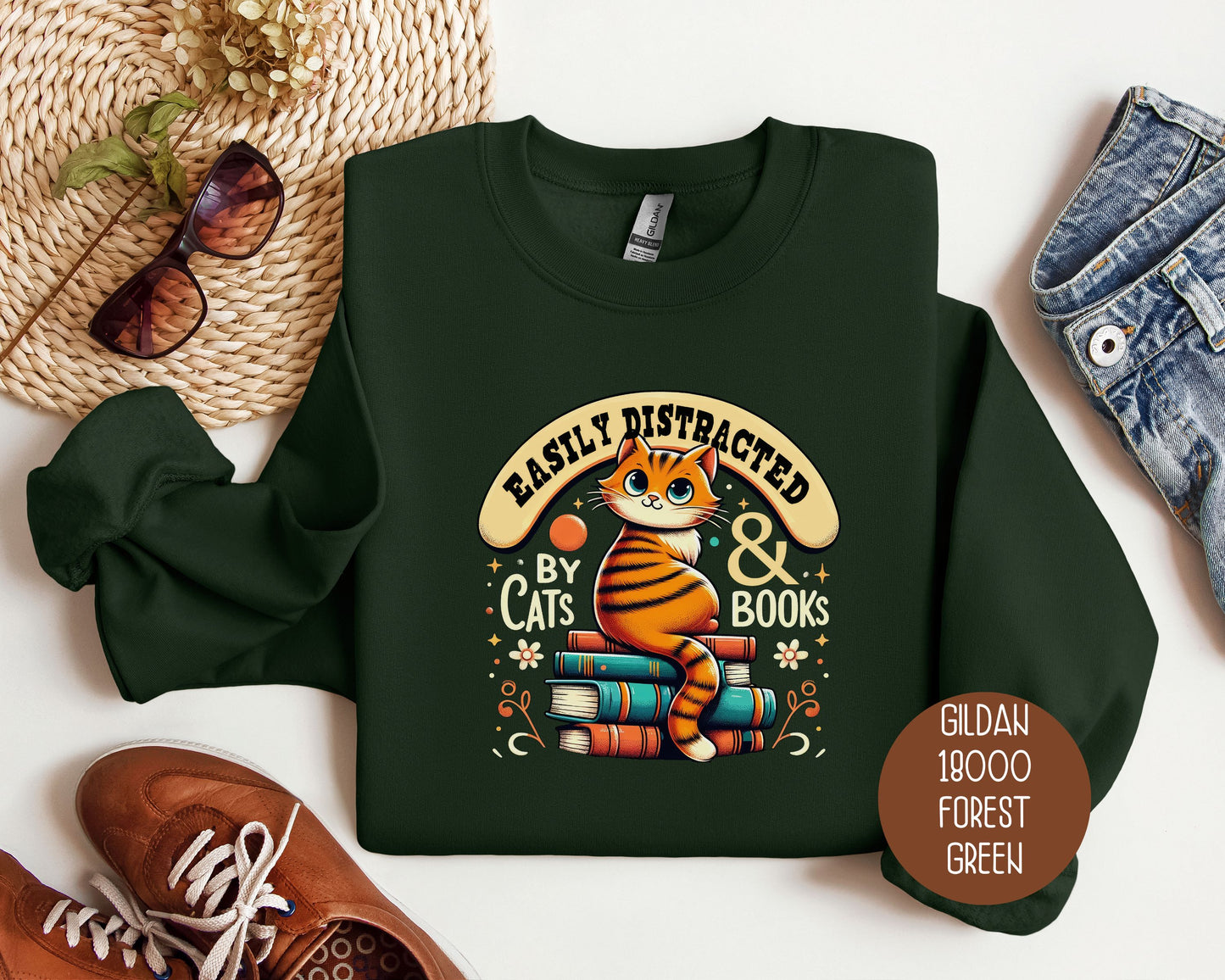 Easily Distracted by Cats and Books Sweatshirt
