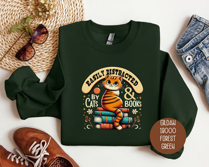 Easily Distracted by Cats and Books Sweatshirt