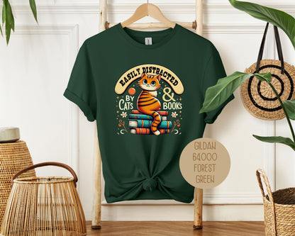 Easily Distracted by Cats and Books Shirt